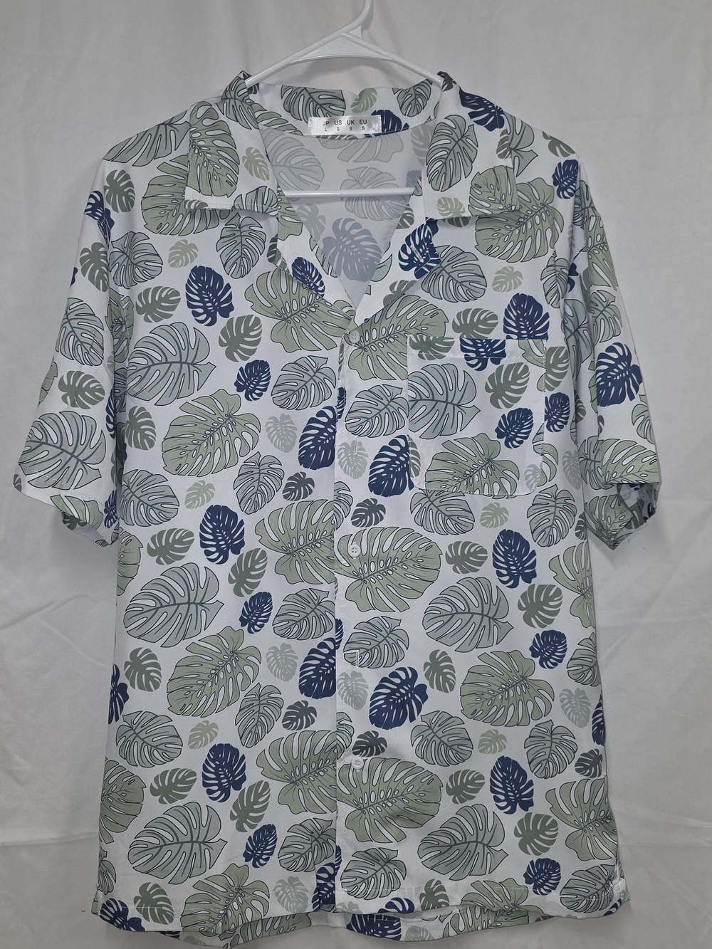 Men's Short Sleeve Tropical Leaf Shirt - White with Green & Navy